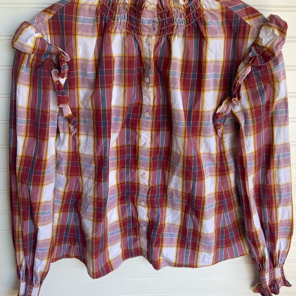 Something Navy Plaid Ruffled Top - Picture 2 of 9